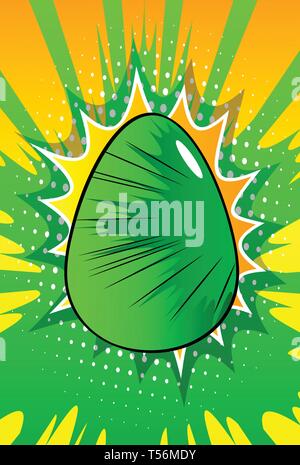 Vector cartoon colored Easter egg. Illustrated holiday sign on comic book background. Stock Vector