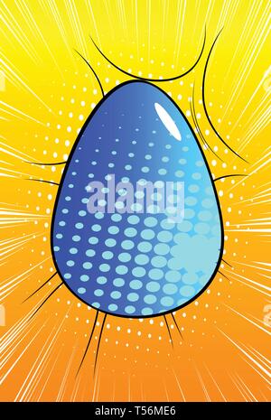 Vector cartoon colored Easter egg. Illustrated holiday sign on comic book background. Stock Vector