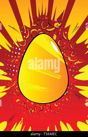 Vector cartoon colored Easter egg. Illustrated holiday sign on comic book background. Stock Vector