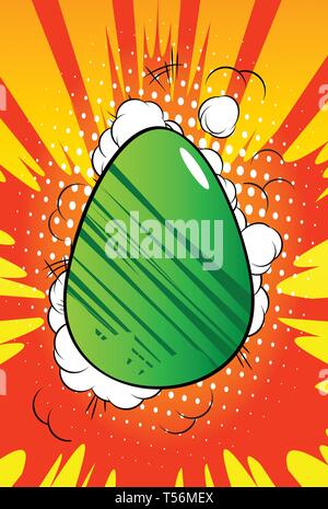 Vector cartoon colored Easter egg. Illustrated holiday sign on comic book background. Stock Vector