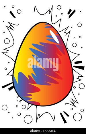 Vector cartoon colored Easter egg. Illustrated holiday sign on comic book background. Stock Vector