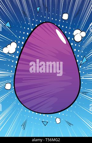 Vector cartoon colored Easter egg. Illustrated holiday sign on comic book background. Stock Vector