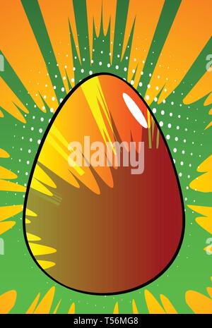 Vector cartoon colored Easter egg. Illustrated holiday sign on comic book background. Stock Vector