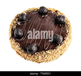 Tasty homemade chocolate cake on white background, top view, clipping path Stock Photo