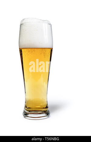 Pint glass beer isolated with clipping path. Focus on bubbles Stock Photo