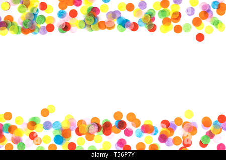 Multicolored confetti frame isolated on white background. Stock Photo