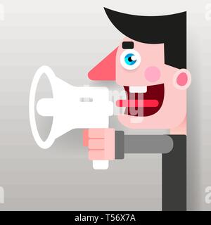Male Promoter With A Megaphone In The Hands Of A Campaigning Politician. Vector Logo Stock Vector