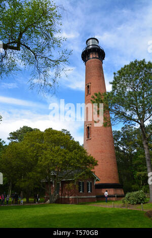 The Currituck Beach Lighthouse in Corolla North Carolina is at the far northern end of the Outer Banks barrier islands. Stock Photo