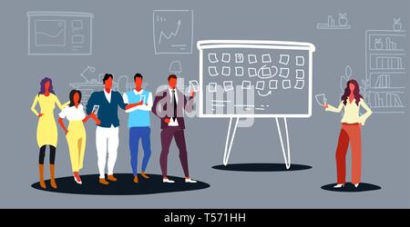 businesspeople scheduling work agenda schedule task board with sticky notes business people planning events teamwork concept office interior full Stock Vector