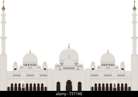 Flat style Sheikh Zayed Grand Mosque on white background Stock Vector