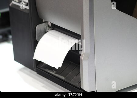 sticker label printer for barcode ; close up Stock Photo