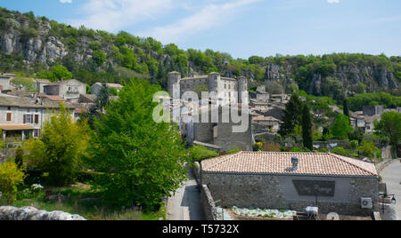 Vogué and the Ardeche river in France Stock Photo