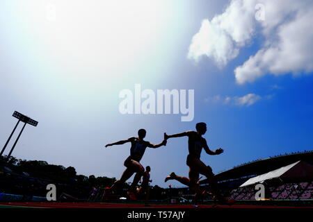 Kobe, Japan. 21st Apr, 2019. The Ambiance shot Athletics : The 67th Hyogo Relay Carnival, at Kobe Universiade Memorial Stadium in Kobe, Japan . Credit: Naoki Nishimura/AFLO SPORT/Alamy Live News Stock Photo