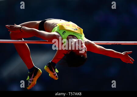 Kobe, Japan. 21st Apr, 2019. Moeko Kyoya Athletics : The 67th Hyogo Relay Carnival, Women's High Jump at Kobe Universiade Memorial Stadium in Kobe, Japan . Credit: Naoki Nishimura/AFLO SPORT/Alamy Live News Stock Photo