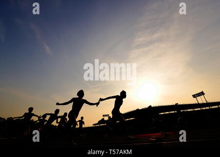 Kobe, Japan. 21st Apr, 2019. The Ambiance shot Athletics : The 67th Hyogo Relay Carnival, at Kobe Universiade Memorial Stadium in Kobe, Japan . Credit: Naoki Nishimura/AFLO SPORT/Alamy Live News Stock Photo