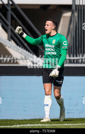 NIJMEGEN, NEC - RKC Waalwijk, football, Keuken Kampioen Divisie, season 2018-2019, 22-04-2019, Stadium de Goffert, RKC keeper Etienne Vaessen celebrates the 0-1 of his team Stock Photo