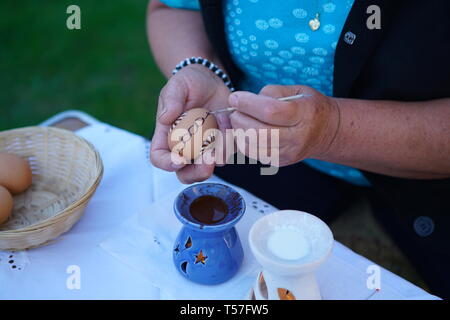 Prague, Czech Republic. 22nd Apr, 2019. A woman paints an Easter egg for Easter celebration in Prague, the Czech Republic, April 22, 2019. Credit: Dana Kesnerova/Xinhua/Alamy Live News Stock Photo