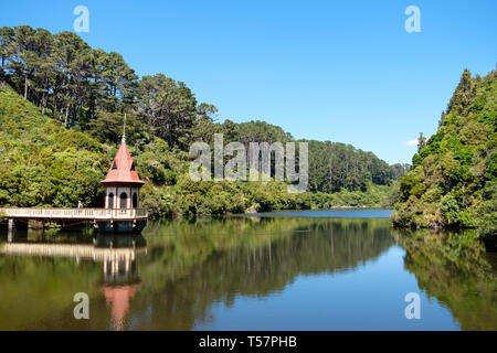 Lower Karori Reservoir in Zealandia, a  conservation project and attraction is the world's first fully-fenced urban ecosanctuary of 225 HA, Wellington Stock Photo