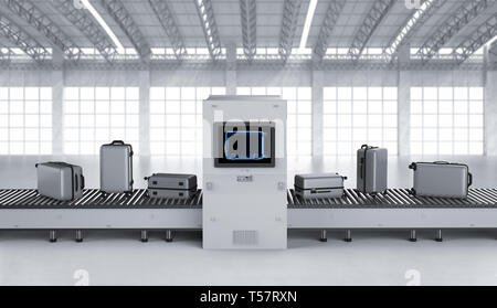 3d rendering scanner machine is scanning luggage in airport Stock Photo