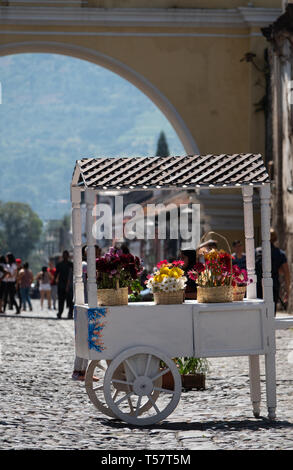 Flower Cart in Antigua Guatemala Stock Photo