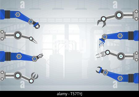 Set of robotic arms in a row vector illustration Stock Vector