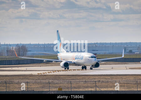 Kyiv, Ukraine - March 17, 2019: Fly Dubai Boeing 737-800 taxiing to the runway in the airport Stock Photo