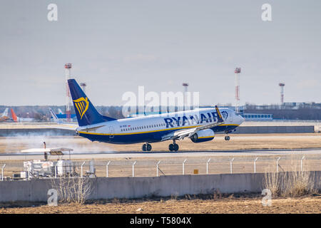 Kyiv, Ukraine - March 17, 2019: Ryanair Boeing 737-800 on short final landing in the airport Stock Photo