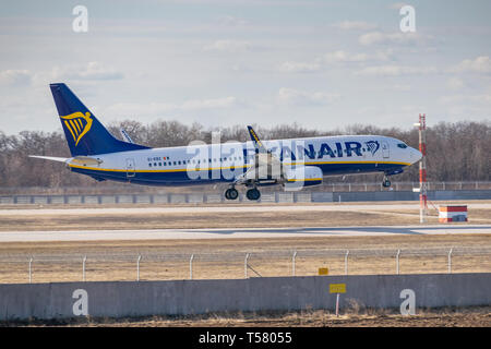 Kyiv, Ukraine - March 17, 2019: Ryanair Boeing 737-800 on short final landing in the airport Stock Photo