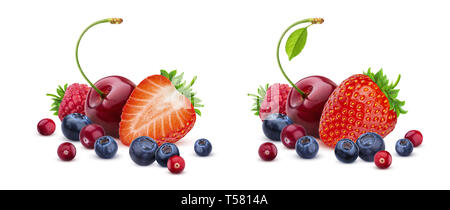 Berry mix isolated on white background, pile of fresh wild berries Stock Photo