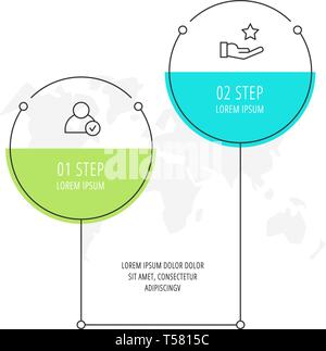 Modern vector flat illustration. Infographic circles template with two elements, shapes, icons. Timeline designed for business, presentations Stock Vector