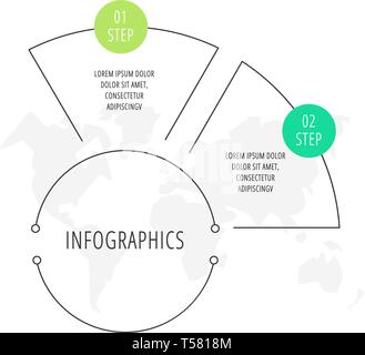 Vector infographic flat line template for two labels, diagram, graph, presentation. Business circle concept with 2 options. For content, flowchart Stock Vector