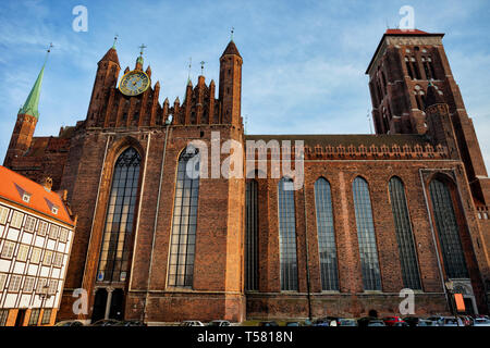 St. Mary Church (Bazylika Mariacka) in Gdansk, Poland, Basilica of the Assumption of the Blessed Virgin Mary, Gothic architecture city landmark built  Stock Photo