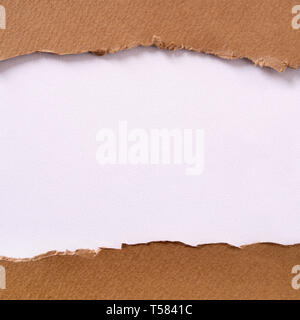 Torn brown paper center strip white background Stock Photo