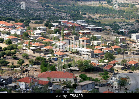 Behramkale Village from Assos Athena Temple in Canakkale, Turkey. Stock Photo