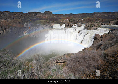 Springtime at Shoshone Falls on the Snake River display beautiful rainbows. Stock Photo