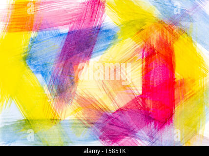 Brush stroke of red yellow and blue abstract watercolor on white paper. Stock Photo
