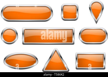 Orange glass buttons with chrome frame Stock Vector