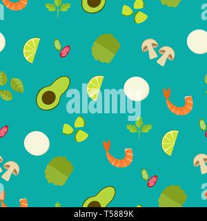 Seamless food pattern. Flat food seamless pattern. Flat food. Vector illustration. Stock Vector