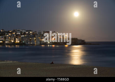 Full Moon Rising over Bondi Beach, Sydney, Australia Stock Photo