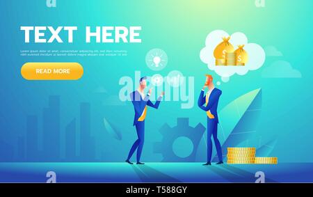 Two businessmen talking about money and business. Vector Illustration. Stock Vector