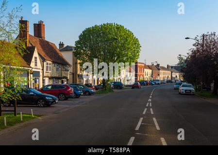 Long Melford Suffolk UK, view of shops and buildings in Hall Street - the main street running through Long Melford village, Suffolk, England, UK Stock Photo