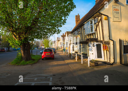 Long Melford Suffolk UK, view of shops and buildings in Hall Street - the main street running through Long Melford village, Suffolk, England, UK Stock Photo