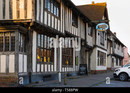 Long Melford Suffolk UK, view of The Bull pub in Hall Street - the main street running through Long Melford village, Suffolk, England, UK Stock Photo