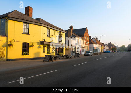 Long Melford Suffolk UK, view of the The Crown Inn in Hall Street - the main street running through Long Melford village, Suffolk, England, UK Stock Photo