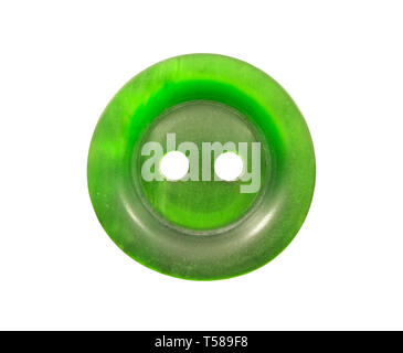 Green plastic button on the upper clothes isolated on white Stock Photo