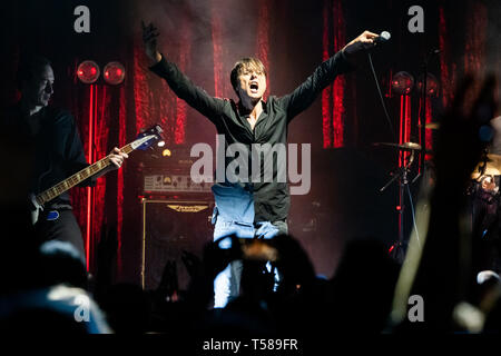 Brett Anderson of Suede performs onstage at the O2 Academy, Newcastle on 15th April 2019, the opening night of their 2019 UK tour. Stock Photo