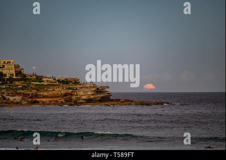 Full Moon Rising over Bondi Beach, Sydney, Australia Stock Photo