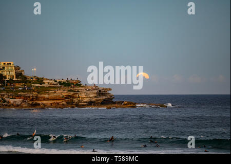 Full Moon Rising over Bondi Beach, Sydney, Australia Stock Photo