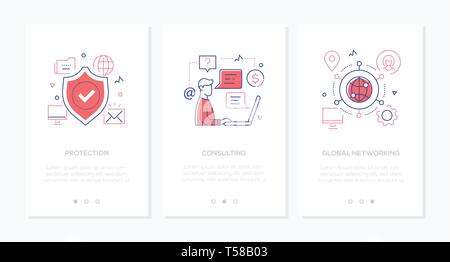 Business and security - set of line design style vertical web banners Stock Vector