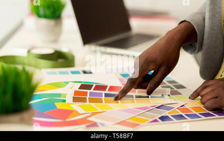 New collection. Fashion designer choosing colors, closeup Stock Photo